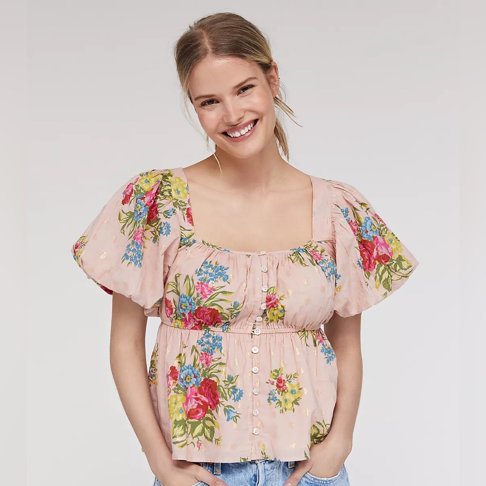 Love The Label Anthropologie Rosette Babydoll Blouse